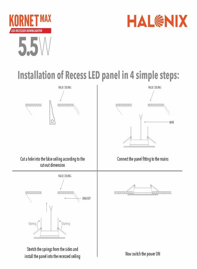 Halonix Kornet 5.5-Watt Concealed downlighter | Junction Box Downlighter | Cut Out- 3 inch | Surge Protection - Upto 4 KV (Pack of 1, White), Polycarbonate - Image 5