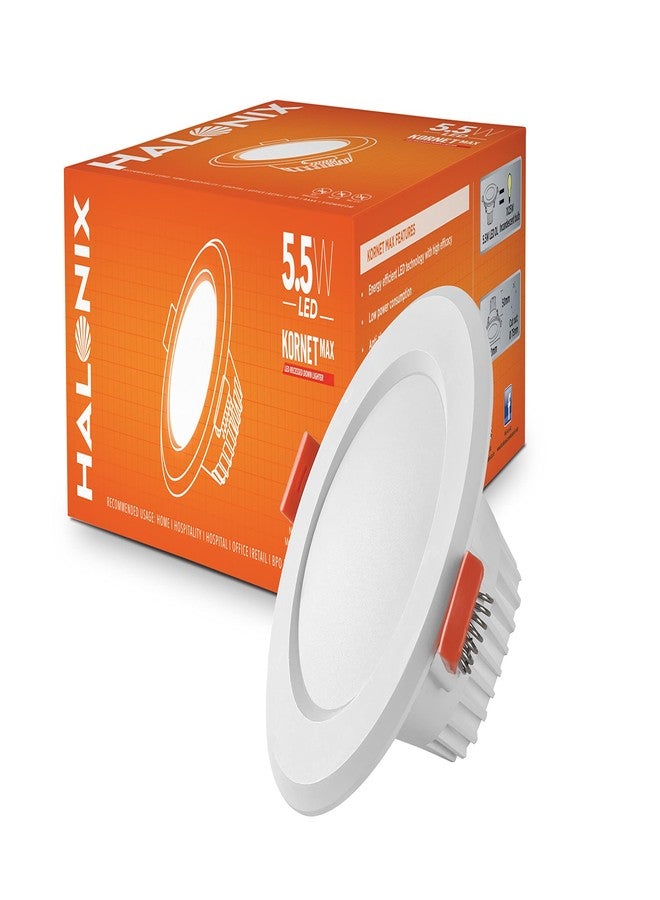 Halonix Kornet 5.5-Watt Concealed downlighter | Junction Box Downlighter | Cut Out- 3 inch | Surge Protection - Upto 4 KV (Pack of 1, White), Polycarbonate - Image 1