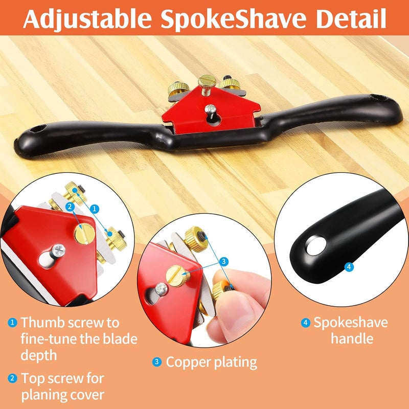 Minatee Adjustable Spokeshave with Flat Base and 5 Metal Blade Smooth Planes Working Hand Tool for Wooden Craft Carver Wood Working - Image 3