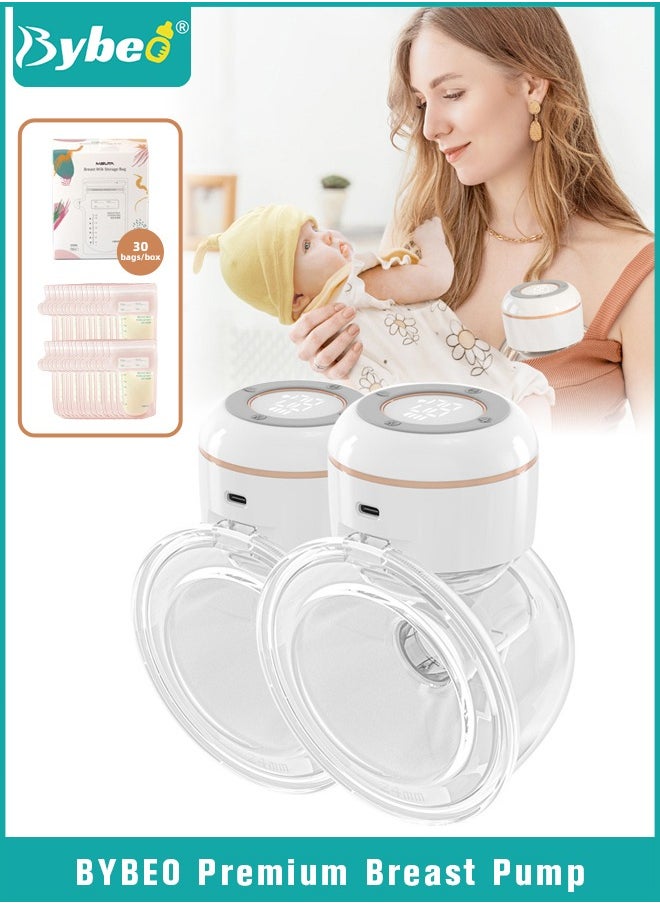 Bybeo - Double Electric Breast Pump with 30-Pieces Breastmilk Storage Bags, Portable Wireless Breastmilk Pump with 4 Modes, 12 Levels, LCD Display, Low Noise - Image 1