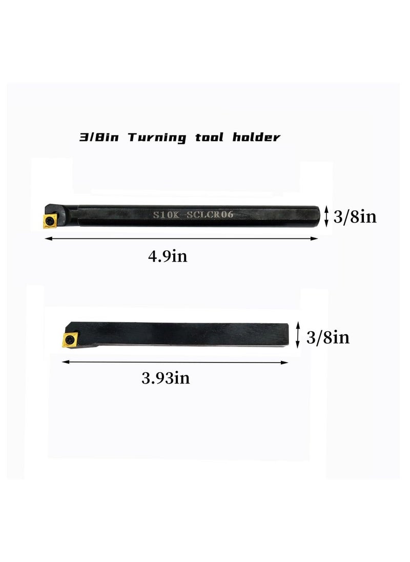Hunricho - Hunricho 14PCS 38in10mm Shank Indexable Lathe Tool Holder Bit Set for Turning Milling Boring bar with Indexable Carbide Turning Insert CCMT2151 DCMT2151 38 Holders 12pcs CCMT251 - Image 1