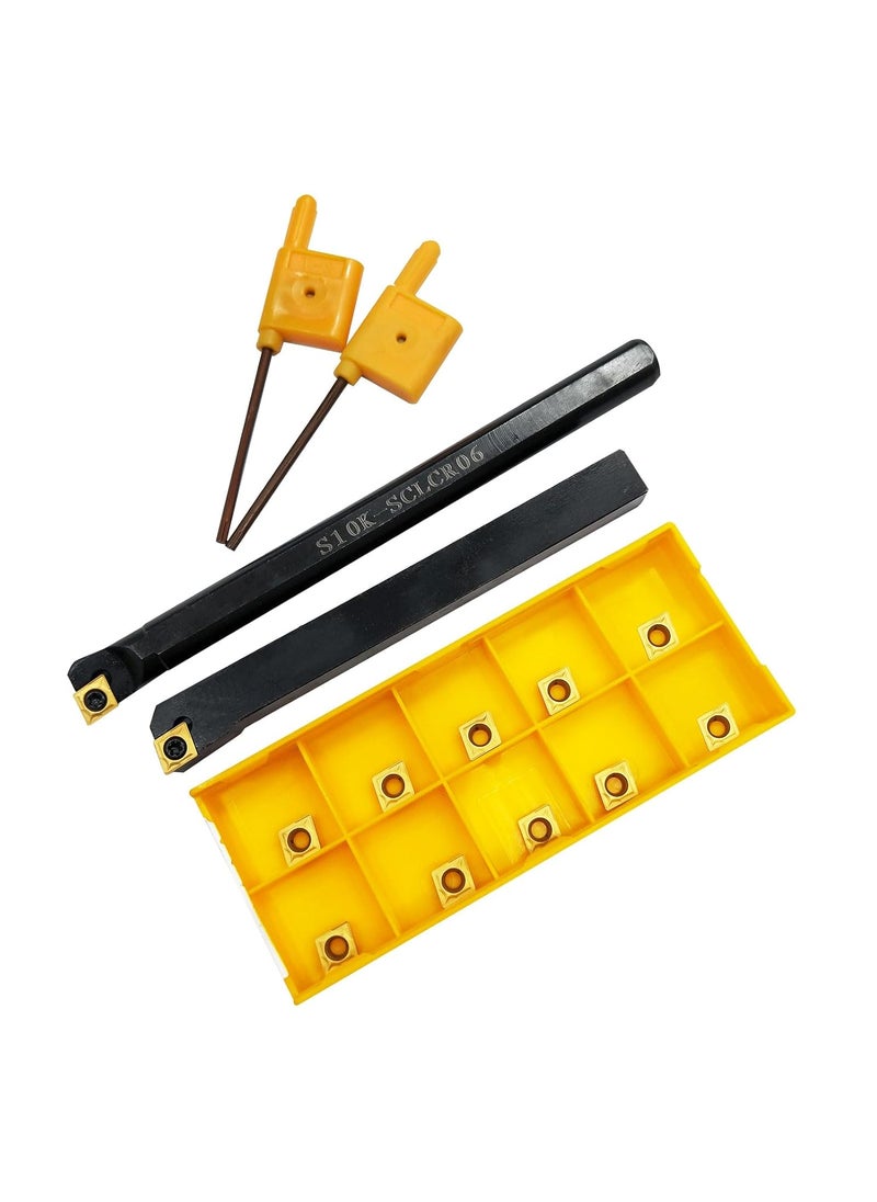 Hunricho - Hunricho 14PCS 38in10mm Shank Indexable Lathe Tool Holder Bit Set for Turning Milling Boring bar with Indexable Carbide Turning Insert CCMT2151 DCMT2151 38 Holders 12pcs CCMT251 - Image 1