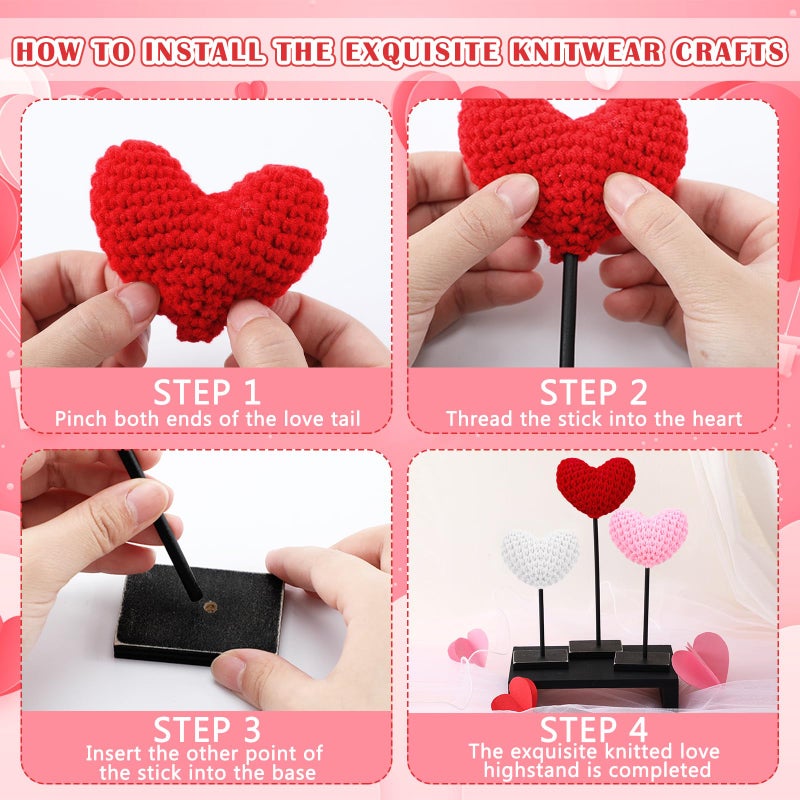 Yousoontic 3 Pack Valentine's Day Table Decor Crochet Heart Sign Centerpiece Knitted Woven Heart Shape Tall Standing Tabletop Sign for Valentines Tiered Tray Home Wedding Decoration(Multicolor) - Image 4