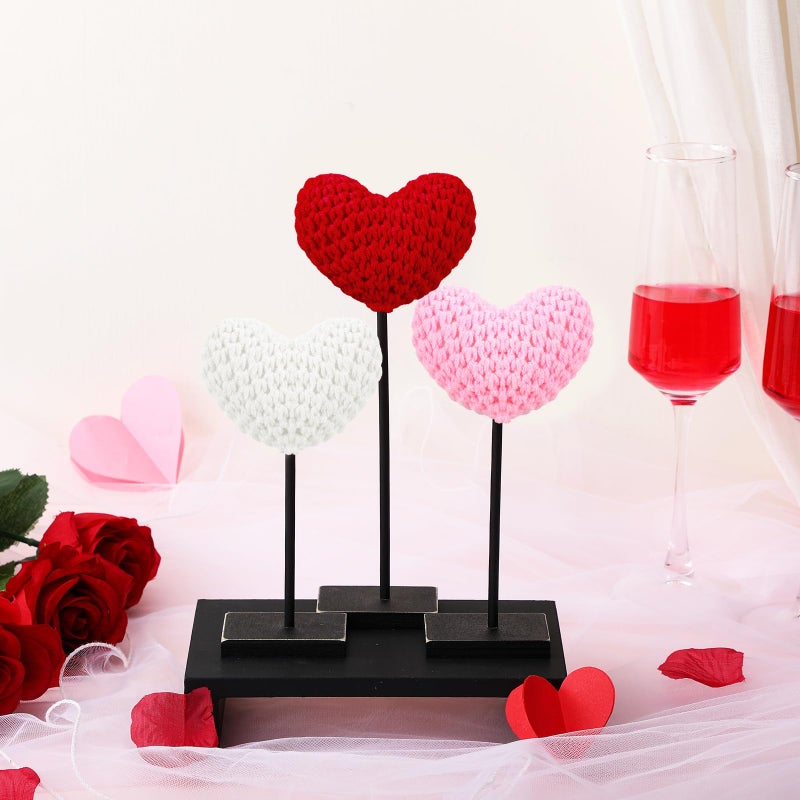 Yousoontic 3 Pack Valentine's Day Table Decor Crochet Heart Sign Centerpiece Knitted Woven Heart Shape Tall Standing Tabletop Sign for Valentines Tiered Tray Home Wedding Decoration(Multicolor) - Image 5