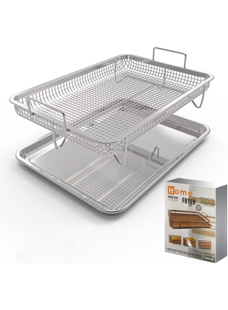 Stainless steel oven frying pan, air fryer basket, and deep fryer tray in silver - Image 2