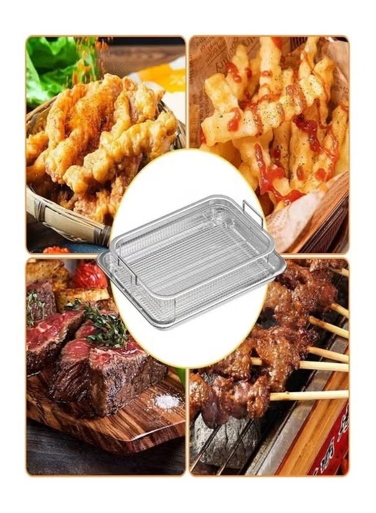 Stainless steel oven frying pan, air fryer basket, and deep fryer tray in silver - Image 3
