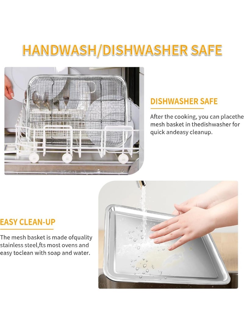 Stainless steel oven frying pan, air fryer basket, and deep fryer tray in silver - Image 4