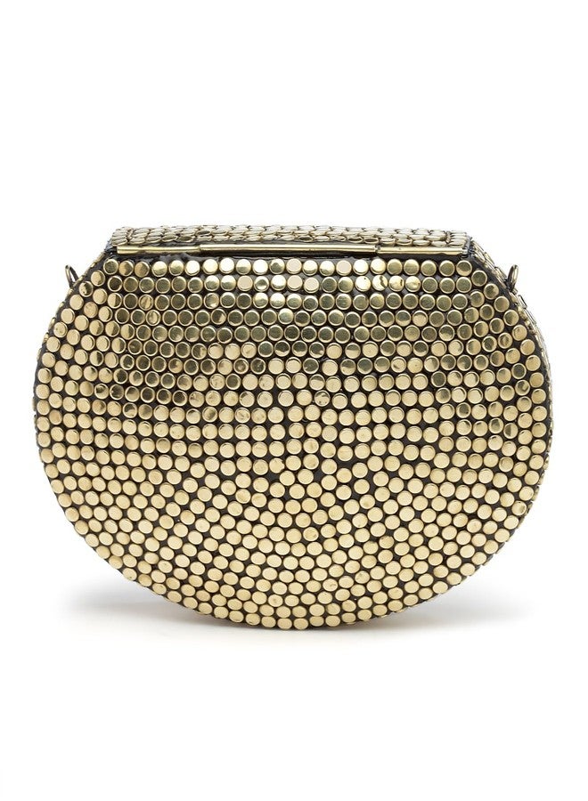 Anekaant Mosaic Gold & Black Embellished Metal Clutch - Image 5