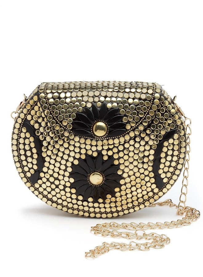 Anekaant Mosaic Gold & Black Embellished Metal Clutch - Image 1