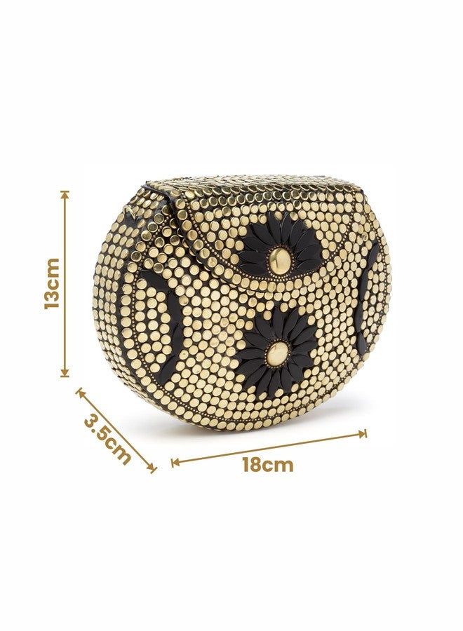 Anekaant Mosaic Gold & Black Embellished Metal Clutch - Image 4