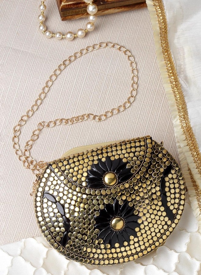 Anekaant Mosaic Gold & Black Embellished Metal Clutch - Image 3