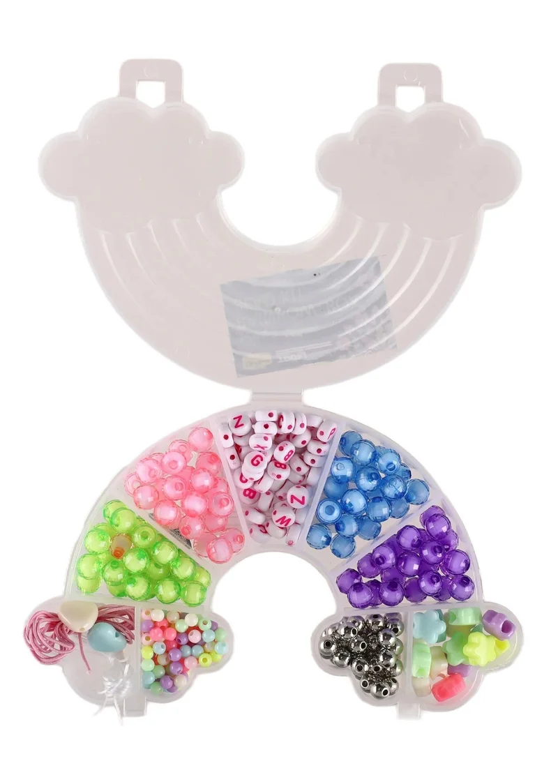 TOOLY Rainbow Bead Craft Kit for Kids – Colorful Assorted Beads, Letter Beads & Stringing Cord in Rainbow-Shaped Organizer – DIY Bracelet & Necklace Making Set