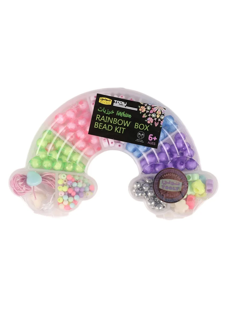TOOLY Rainbow Bead Craft Kit for Kids – Colorful Assorted Beads, Letter Beads & Stringing Cord in Rainbow-Shaped Organizer – DIY Bracelet & Necklace Making Set