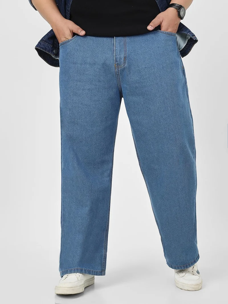Urbano Plus Men's Light Blue Loose Fit Washed Jeans Non-Stretchable