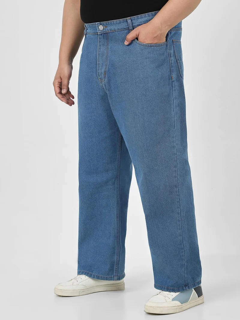 Urbano Fashion  Urbano Plus Men's Light Blue Loose Fit Washed Jeans Non-Stretchable  | Best Price UAE