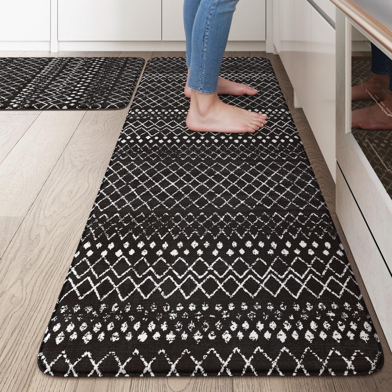 KIMODE Anti Fatigue Kitchen Mats for Floor 2 Piece, Cushioned Farmhouse Kitchen Rugs, Memory Foam Kitchen Floor Mats, Standing Desk Mats for Laundry Office Sink Black 20"x47"+20"x32" - Image 1