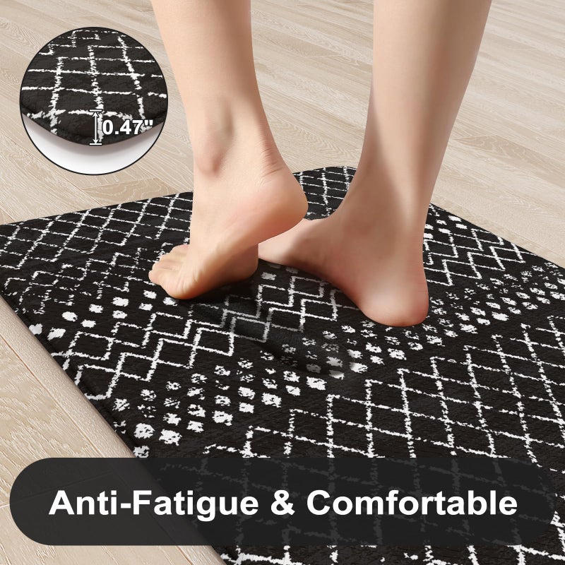 KIMODE Anti Fatigue Kitchen Mats for Floor 2 Piece, Cushioned Farmhouse Kitchen Rugs, Memory Foam Kitchen Floor Mats, Standing Desk Mats for Laundry Office Sink Black 20"x47"+20"x32" - Image 3