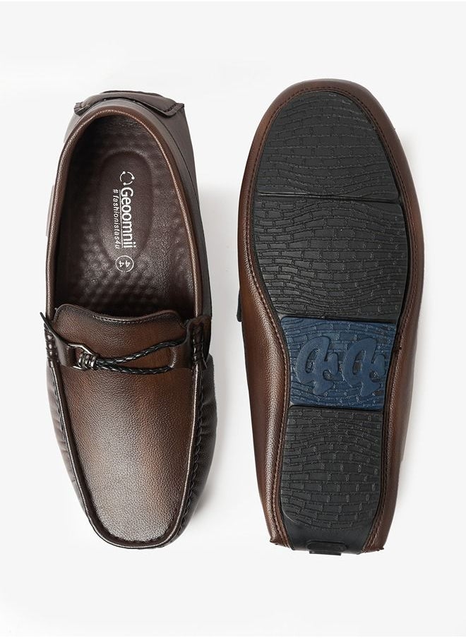 Geoomnii - Cian Style Men Synthetic Loafers Slip Ons Brown - Image 1