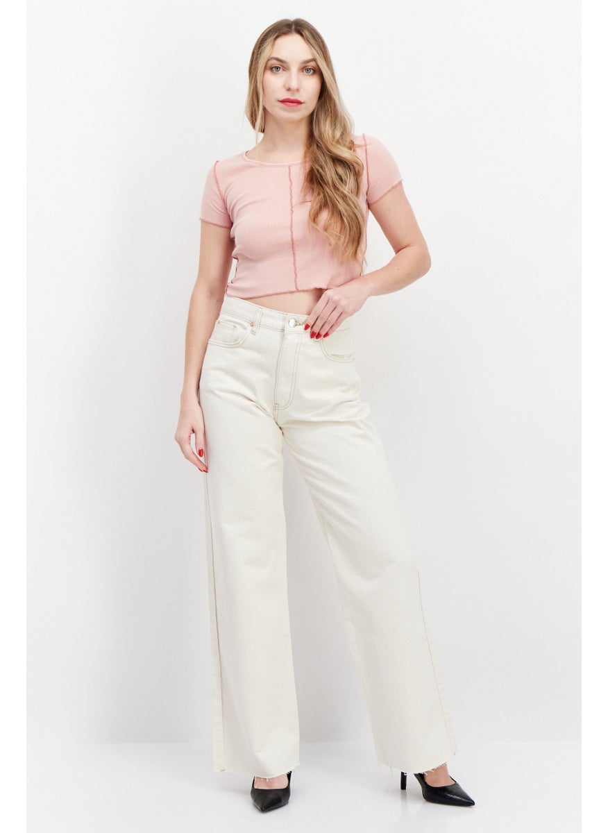 Stradivarius - Women Petite Non Stretchable Solid Denim Jeans, Beige - Image 1