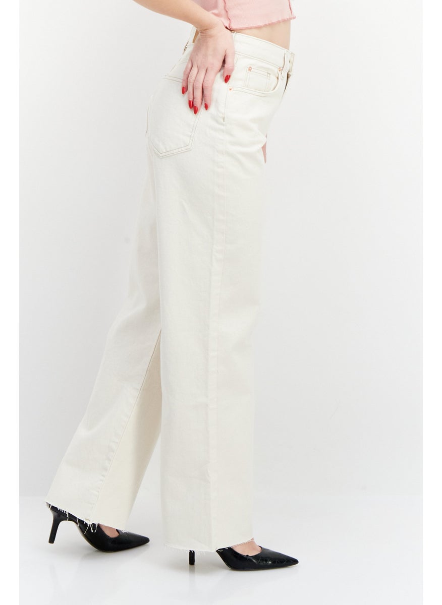 Stradivarius - Women Petite Non Stretchable Solid Denim Jeans, Beige - Image 1
