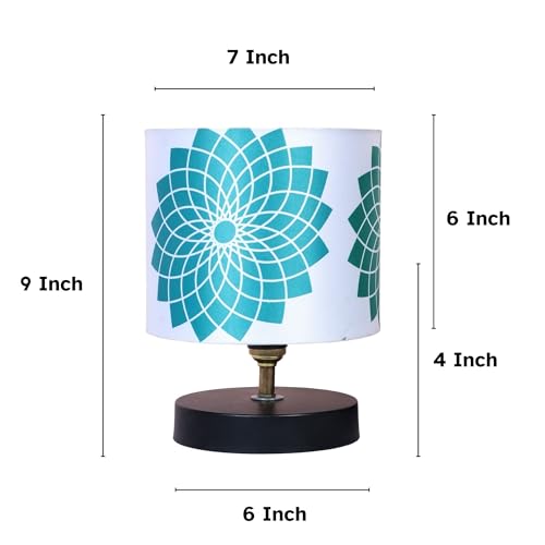 tu casa Metal Base Circular Table Lamp | Dahlia Floral Print Satin Shade | Bedside & Study Lamp for Bedroom Living Room Office | Home Décor & Gifting | H-9 Inch (Bulb Not Included) - Image 5