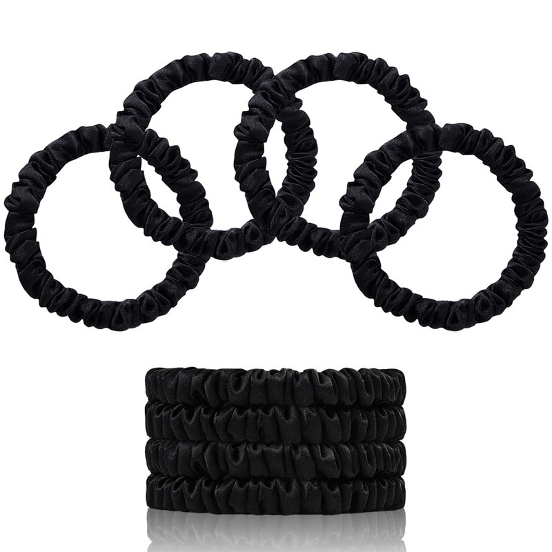 SEMRUE 22 Momme 100% Pure Mulberry Silk Scrunchies (4 PCS) - Small Hair Elastics and Ties for Women, Sleep Hair Care, No Damage, Black - Image 1