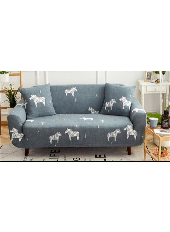 NIBEMINENT Lovely Horses Pattern Sofa Slipcover Grey/White 90 x 140centimeter