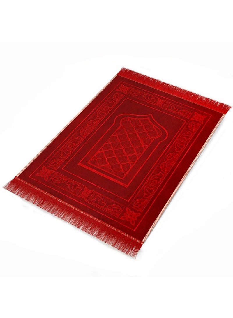 MoltyFoam Deluxe Padded Prayer Mat - Anti-Slip Velvet Top Foam Embossed Janamaz for Men and Women - Maroon Prayer Mat Carpet - Image 1