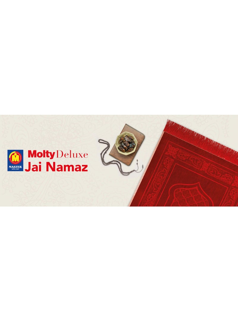 MoltyFoam Deluxe Padded Prayer Mat - Anti-Slip Velvet Top Foam Embossed Janamaz for Men and Women - Maroon Prayer Mat Carpet - Image 2