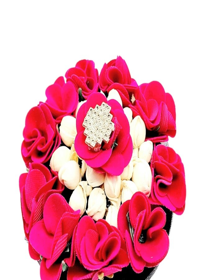 DIAN Pink & White Full Bun Juda Maker Flower Gajra Hair Accessories, Artificial Juda Hair Accessories, Gajra Hair Accessories Rubber Band for Women and Girls, Flower Work Juda - Image 4