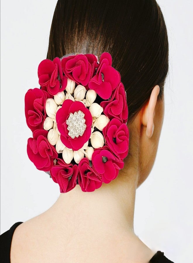 DIAN Pink & White Full Bun Juda Maker Flower Gajra Hair Accessories, Artificial Juda Hair Accessories, Gajra Hair Accessories Rubber Band for Women and Girls, Flower Work Juda - Image 2