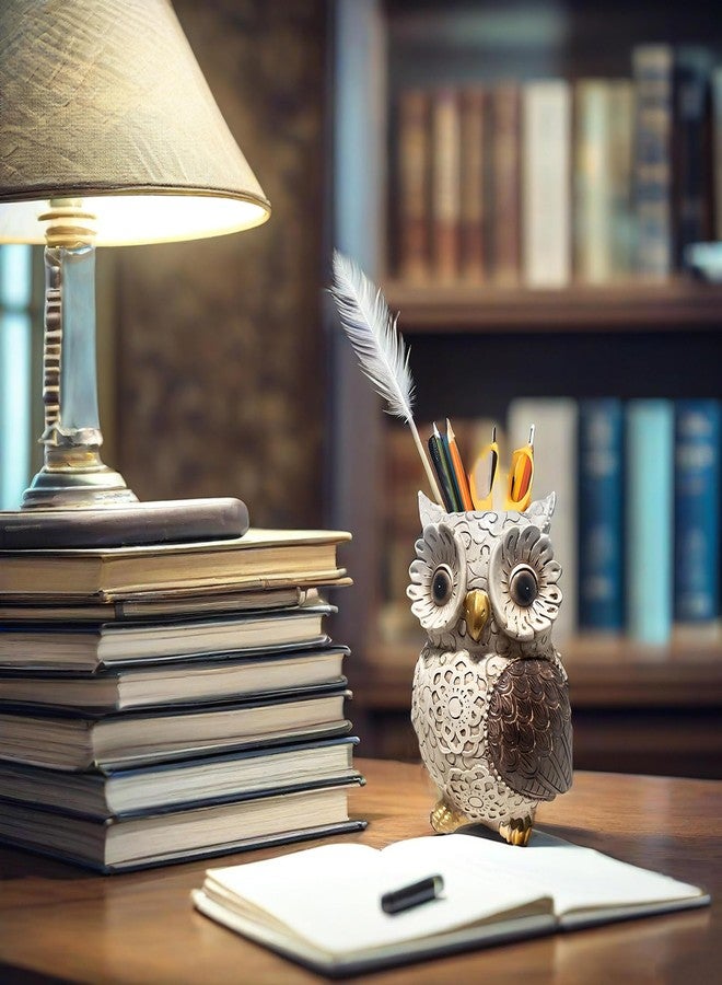 مواماكس حامل أقلام على شكل بومة من MUAMAX، حامل أقلام رصاص على شكل بومة للمكتب، منظم مكتب من الراتنج، إكسسوارات تزيينية، وعاء أقلام لطيف للمكتب، مناسب للفصول الدراسية والمنزل - Image 4