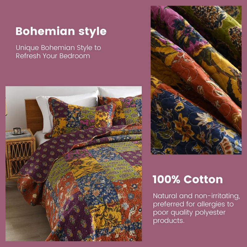 Secgo King Size Comforter Set- 100% Cotton Quilt King Size Set, Green, Sage bedspreads (96 * 108 Inch) with 2 Pillow Shams, Patchwork Reversible Lightweight Bedding - Image 4