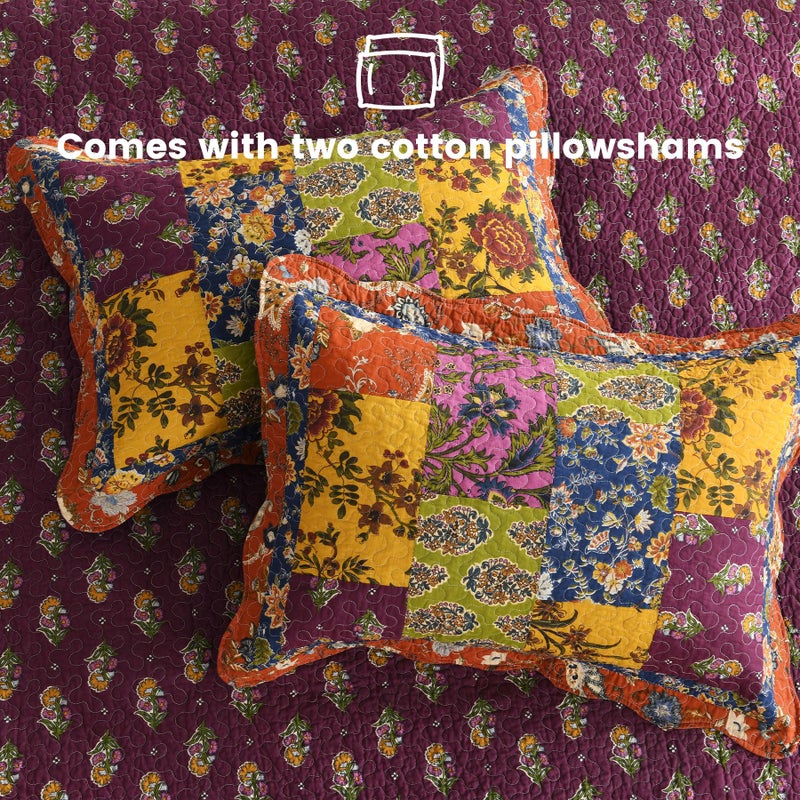 Secgo King Size Comforter Set- 100% Cotton Quilt King Size Set, Green, Sage bedspreads (96 * 108 Inch) with 2 Pillow Shams, Patchwork Reversible Lightweight Bedding - Image 5