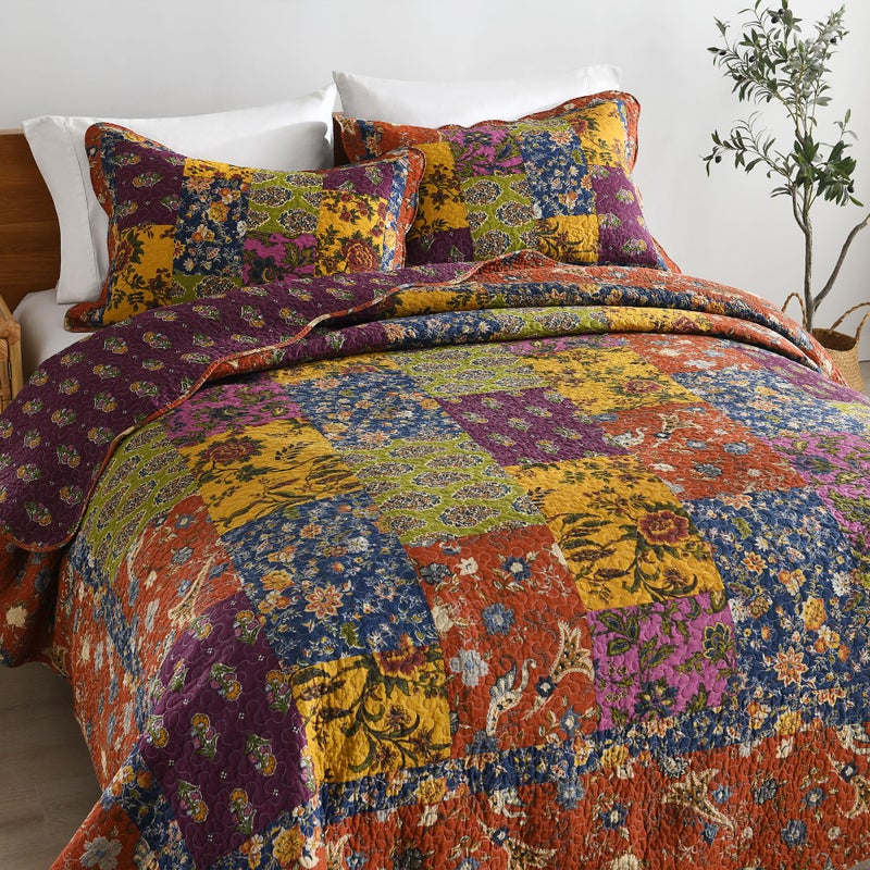 Secgo King Size Comforter Set- 100% Cotton Quilt King Size Set, Green, Sage bedspreads (96 * 108 Inch) with 2 Pillow Shams, Patchwork Reversible Lightweight Bedding - Image 2