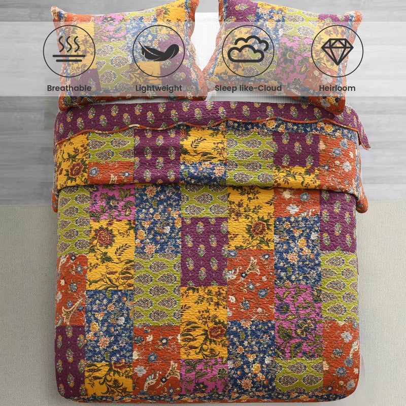 Secgo King Size Comforter Set- 100% Cotton Quilt King Size Set, Green, Sage bedspreads (96 * 108 Inch) with 2 Pillow Shams, Patchwork Reversible Lightweight Bedding - Image 3