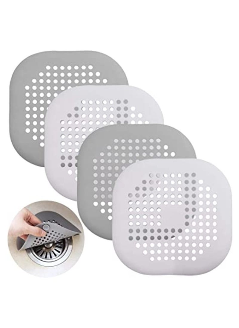 MIRFA 4 PCS Silicone Flat Drain Hair Catcher with Suction Cup Sink Strainer Shower Hair Catcher Bathtub Drain Cover for Kitchen Bathtub Bathroom - White & Grey  - Image 1