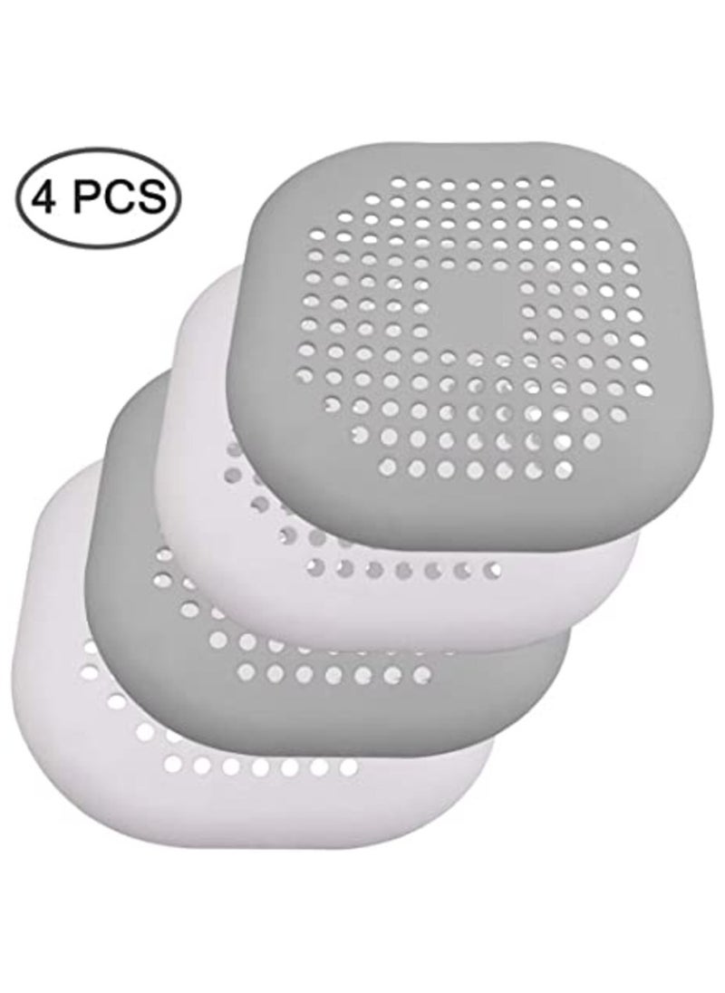 MIRFA 4 PCS Silicone Flat Drain Hair Catcher with Suction Cup Sink Strainer Shower Hair Catcher Bathtub Drain Cover for Kitchen Bathtub Bathroom - White & Grey  - Image 2