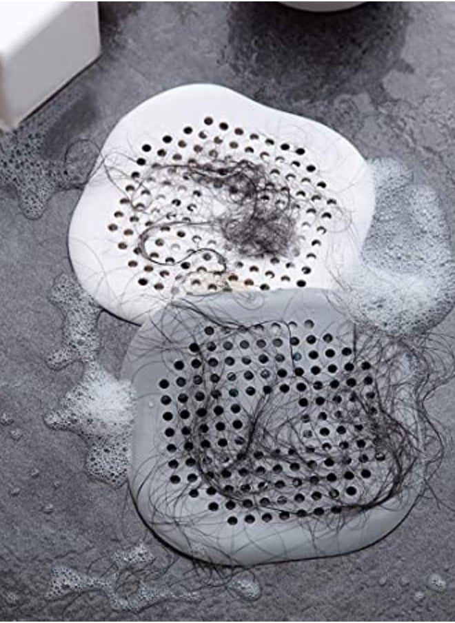 MIRFA 4 PCS Silicone Flat Drain Hair Catcher with Suction Cup Sink Strainer Shower Hair Catcher Bathtub Drain Cover for Kitchen Bathtub Bathroom - White & Grey  - Image 3