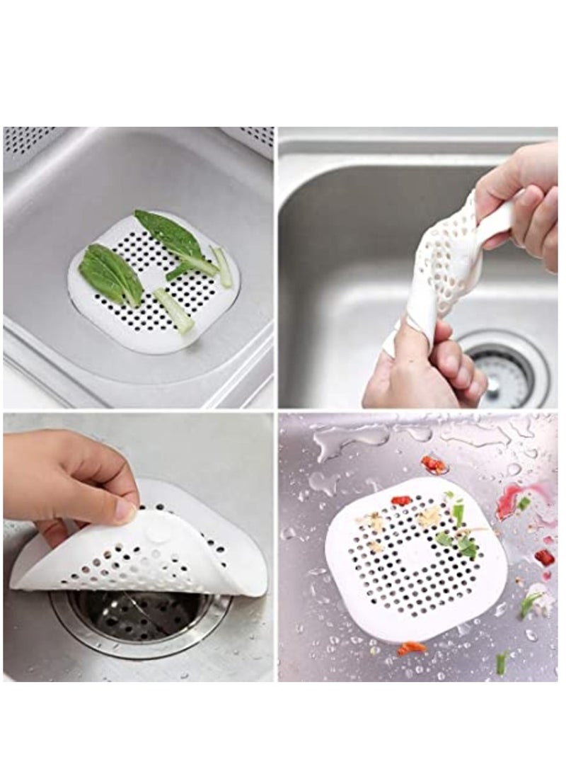 MIRFA 4 PCS Silicone Flat Drain Hair Catcher with Suction Cup Sink Strainer Shower Hair Catcher Bathtub Drain Cover for Kitchen Bathtub Bathroom - White & Grey  - Image 5