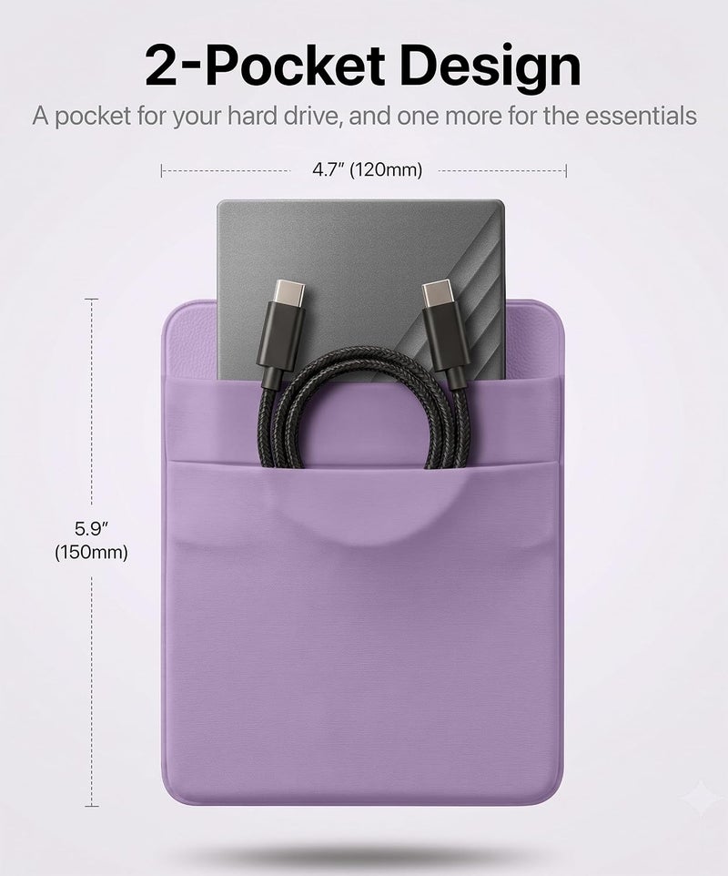 حامل قرص صلب لاصق ذو جيبين للكمبيوتر المحمول، جيب لاصق لـ SSD محمول خارجي، HDD، ماوس نحيف وكابلات (كبير - يناسب SSD وأقراص 2.5 بوصة) - Image 2