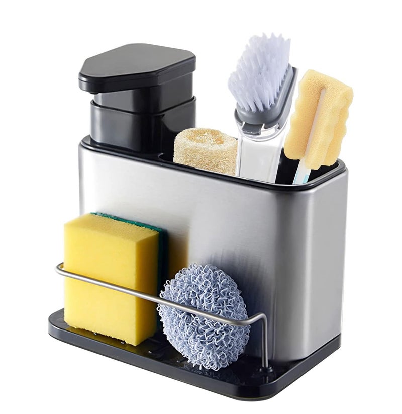 EBOFAB Stainless Steel Dish Soap Dispenser & Kitchen Sink Sponge Holder, Countertop Hand Soap Dispenser for Kitchen Bathroom Sponge Holder - Image 1