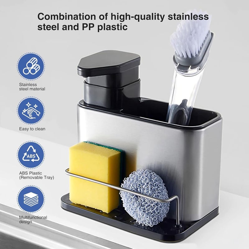 EBOFAB Stainless Steel Dish Soap Dispenser & Kitchen Sink Sponge Holder, Countertop Hand Soap Dispenser for Kitchen Bathroom Sponge Holder - Image 4