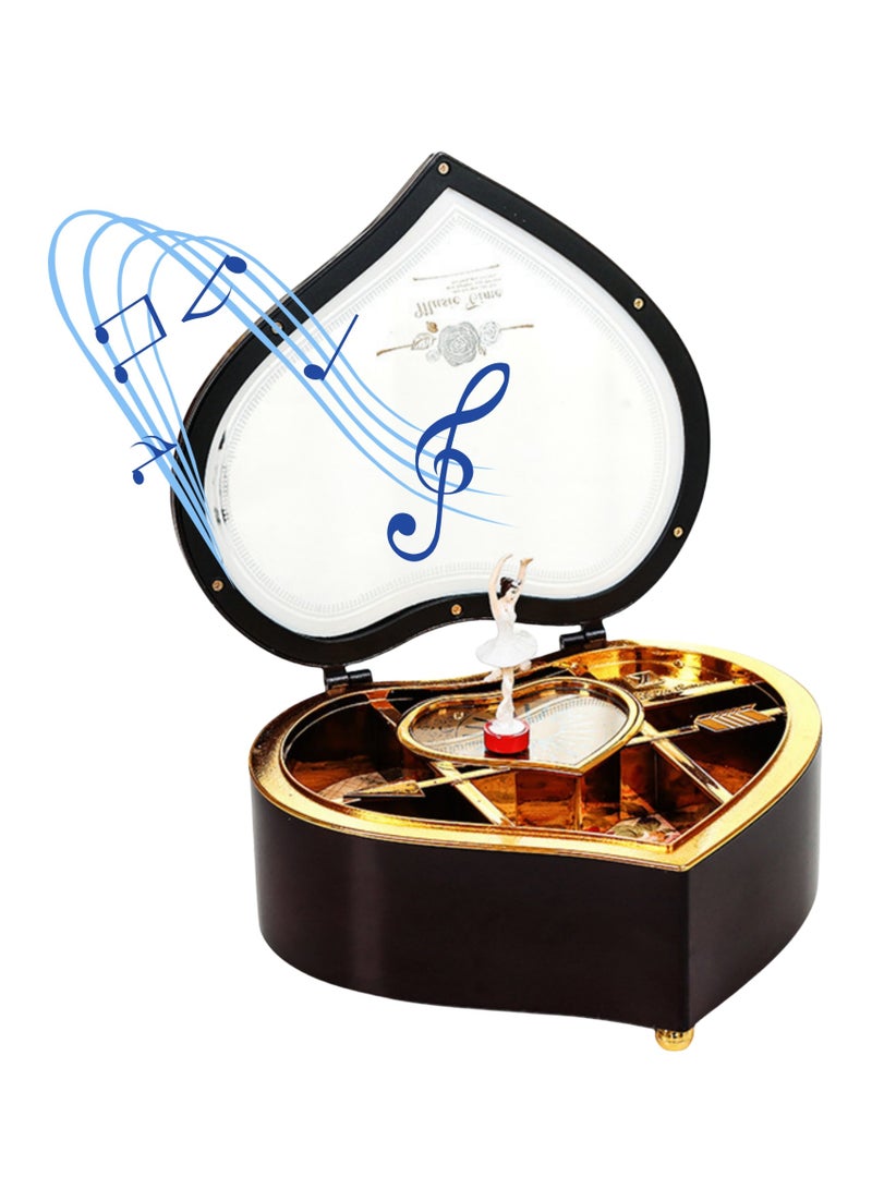 نوفولان صندوق موسيقى على شكل قلب - صندوق موسيقى دوار على شكل راقصة باليه عتيقة، منظم مجوهرات رائع مع لحن أغنية "إلى أليس"، ديكور إبداعي لسطح المكتب، قطعة أثاث تُضفي أجواءً مميزة، للبنات والأطفال - 19×18×7.5 سم - Image 1