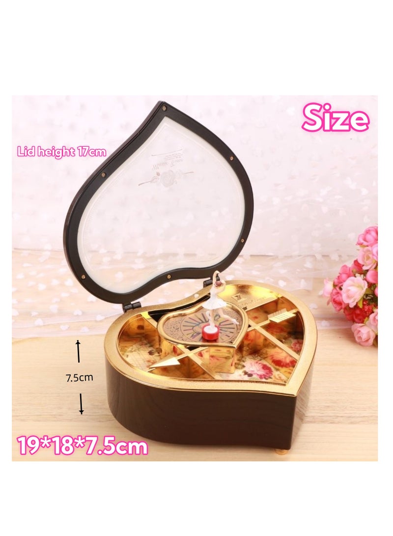 نوفولان صندوق موسيقى على شكل قلب - صندوق موسيقى دوار على شكل راقصة باليه عتيقة، منظم مجوهرات رائع مع لحن أغنية "إلى أليس"، ديكور إبداعي لسطح المكتب، قطعة أثاث تُضفي أجواءً مميزة، للبنات والأطفال - 19×18×7.5 سم - Image 3