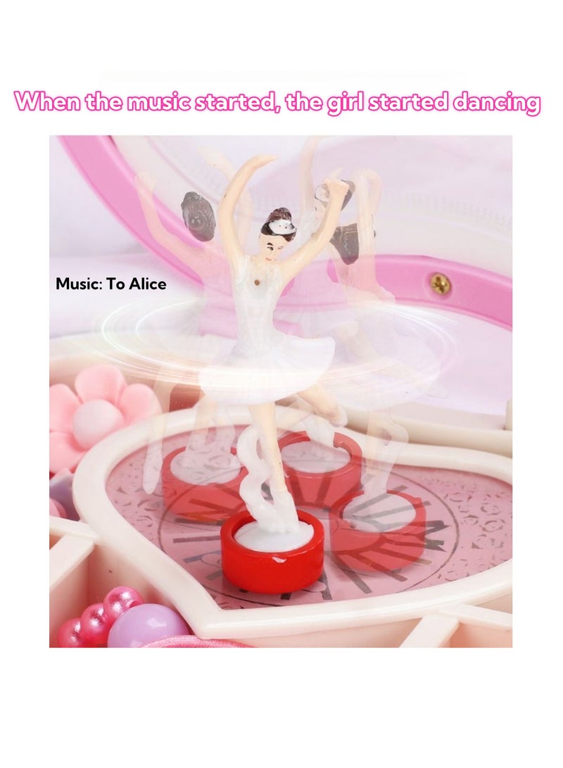 نوفولان صندوق موسيقى على شكل قلب - صندوق موسيقى دوار على شكل راقصة باليه عتيقة، منظم مجوهرات رائع مع لحن أغنية "إلى أليس"، ديكور إبداعي لسطح المكتب، قطعة أثاث تُضفي أجواءً مميزة، للبنات والأطفال - 19×18×7.5 سم - Image 4