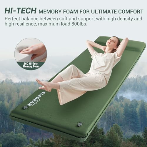 Elegear CumbreX Self Inflating Sleeping Pad 315 UltraThick Memory Foam Camping Pad with Pillow Fast Inflating in 20s Insulated Camping Mattress Pad 4Season Camp Sleeping Mat for CampTravelTent - Image 3