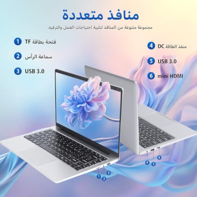 Laptop 14-inch for office use, aluminum silver body, ultra-slim design with Celeron J4105, 8GB RAM, 128GB SSD, 1080P FHD IPS display, 2.0MP camera, fast WiFi - Image 4