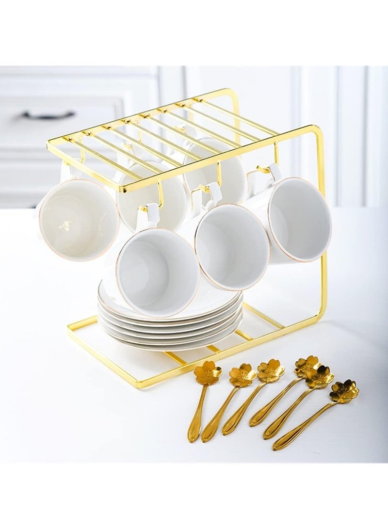 DubaiGallery 6 Cup Drying Rack Drinking Glass metal Stand and Mug Tree for Kitchen Countertop-Gold - Image 2