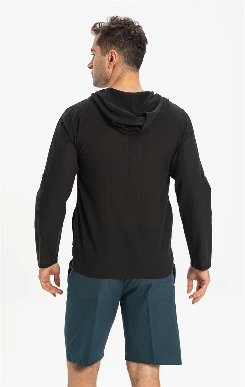 اليش شيل بيزي Şile Bezi Çift Cepli Kapüşonlu Erkek Sweatshirt Siyah Syh